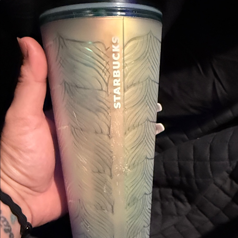 Starbucks Iridescent Feather-Embossed Tumbler in Pale Green and Blue